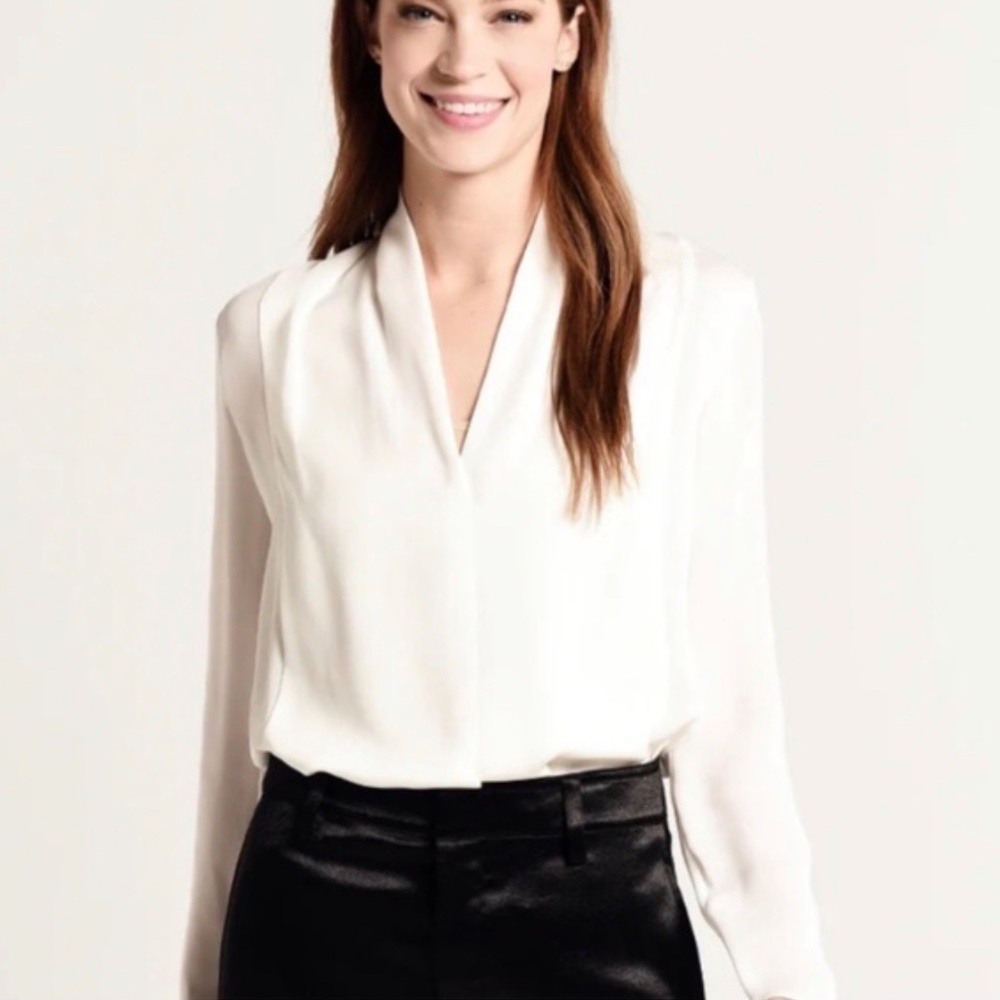 Elie Tahari Women's Cream Rosalina Long Sleeve Button-Up Blouse Size S